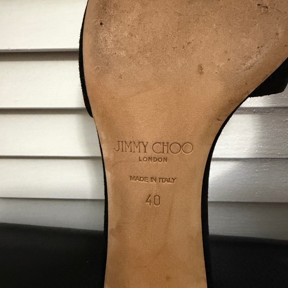 Jimmy Choo Black Suede Gold Block Heel Mules | Size EU 40 / US 9 - Picture 5 of 7